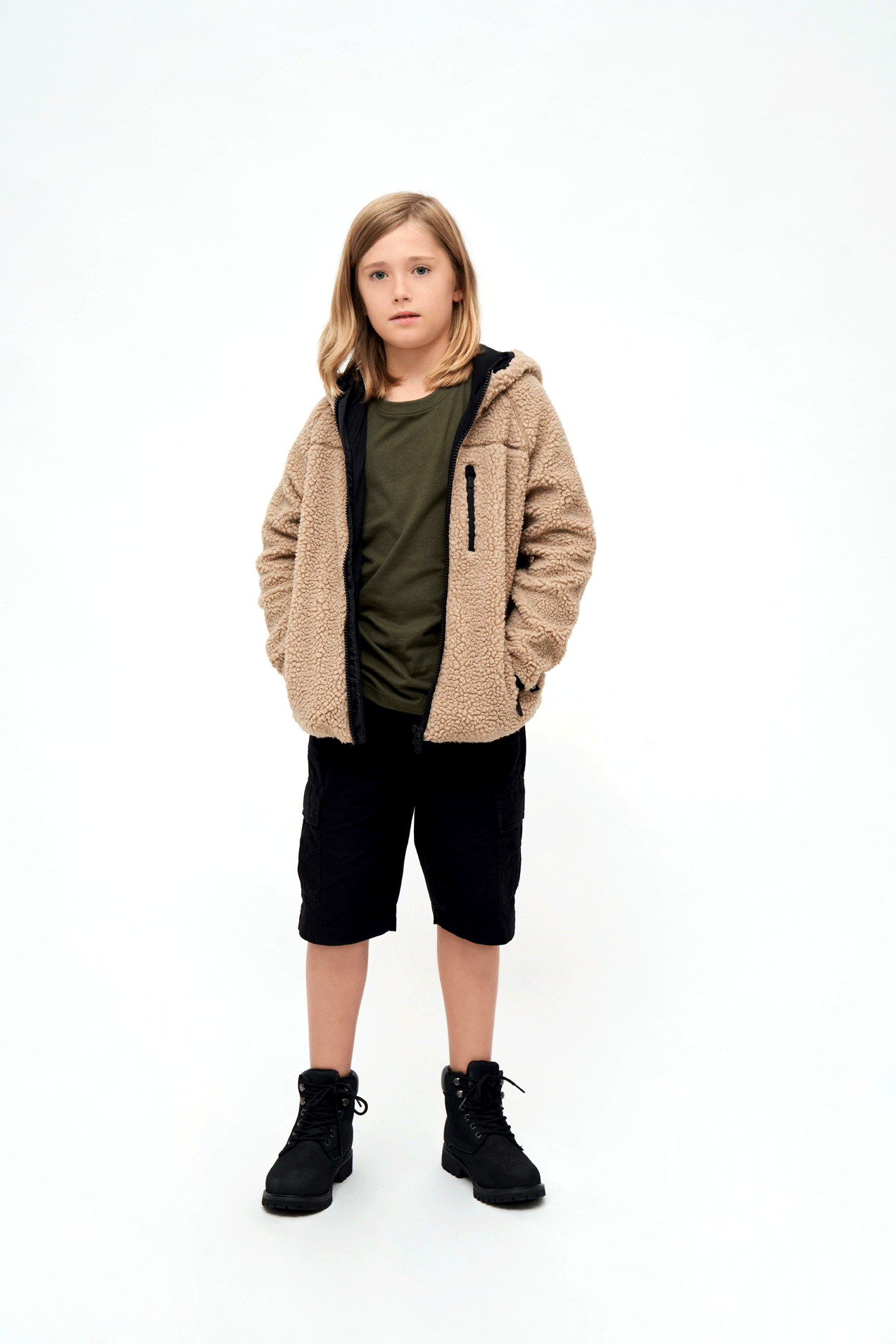 Kids Teddyfleecejacket hood camel