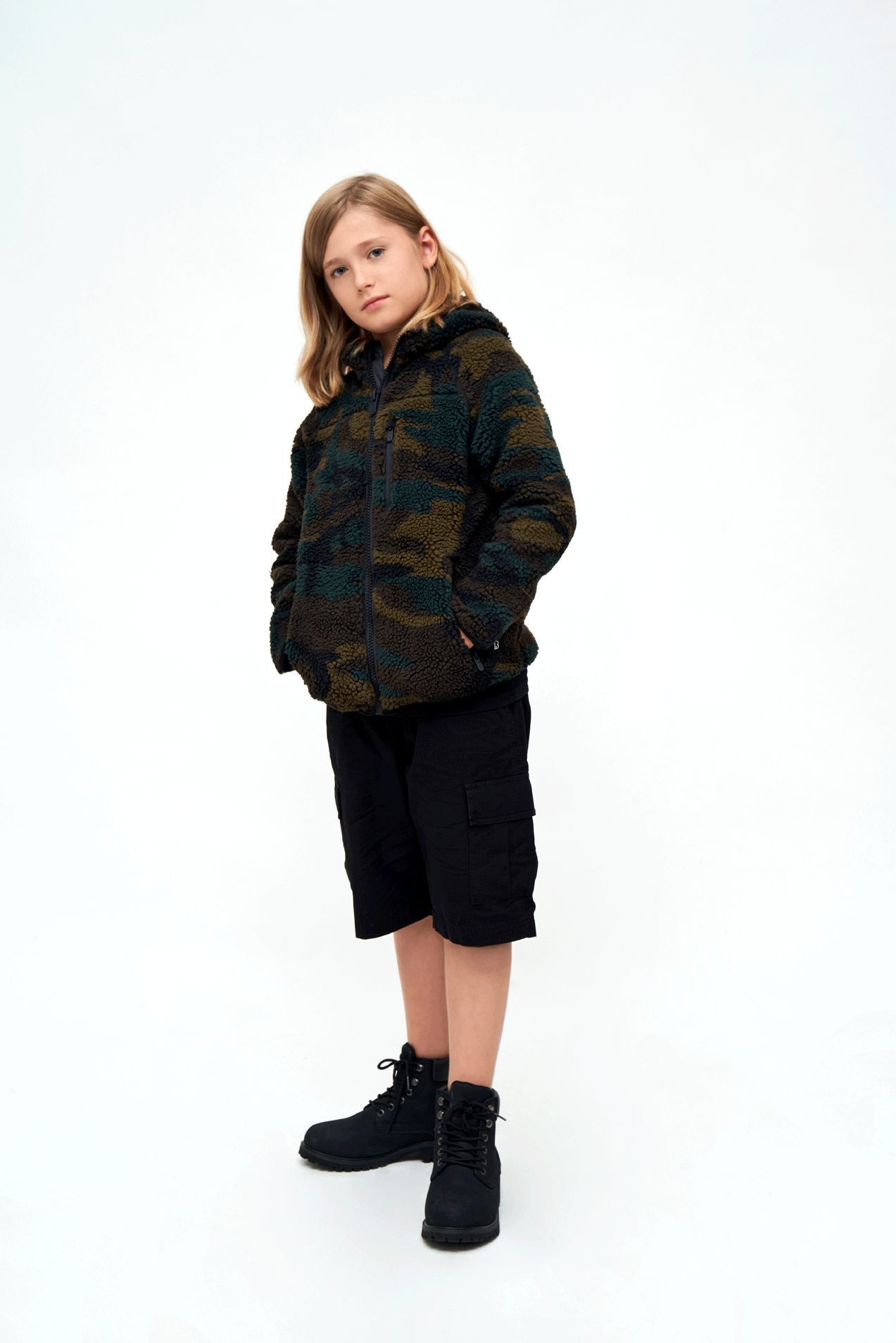 Kids Teddyfleecejacket hood woodland